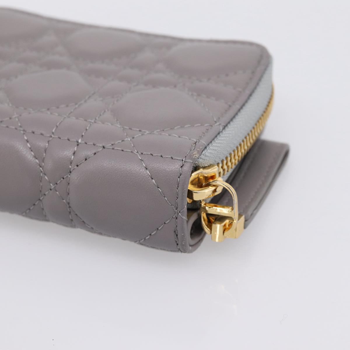 Christian Dior Caro Bifold Wallet Leather Gray Gold Auth 203223M