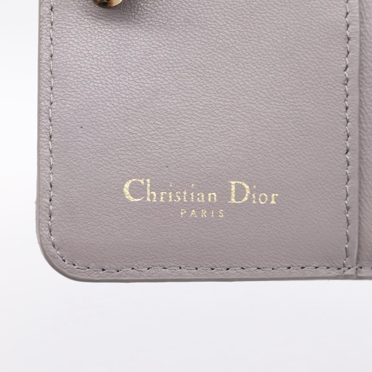 Christian Dior Caro Bifold Wallet Leather Gray Gold Auth 203223M