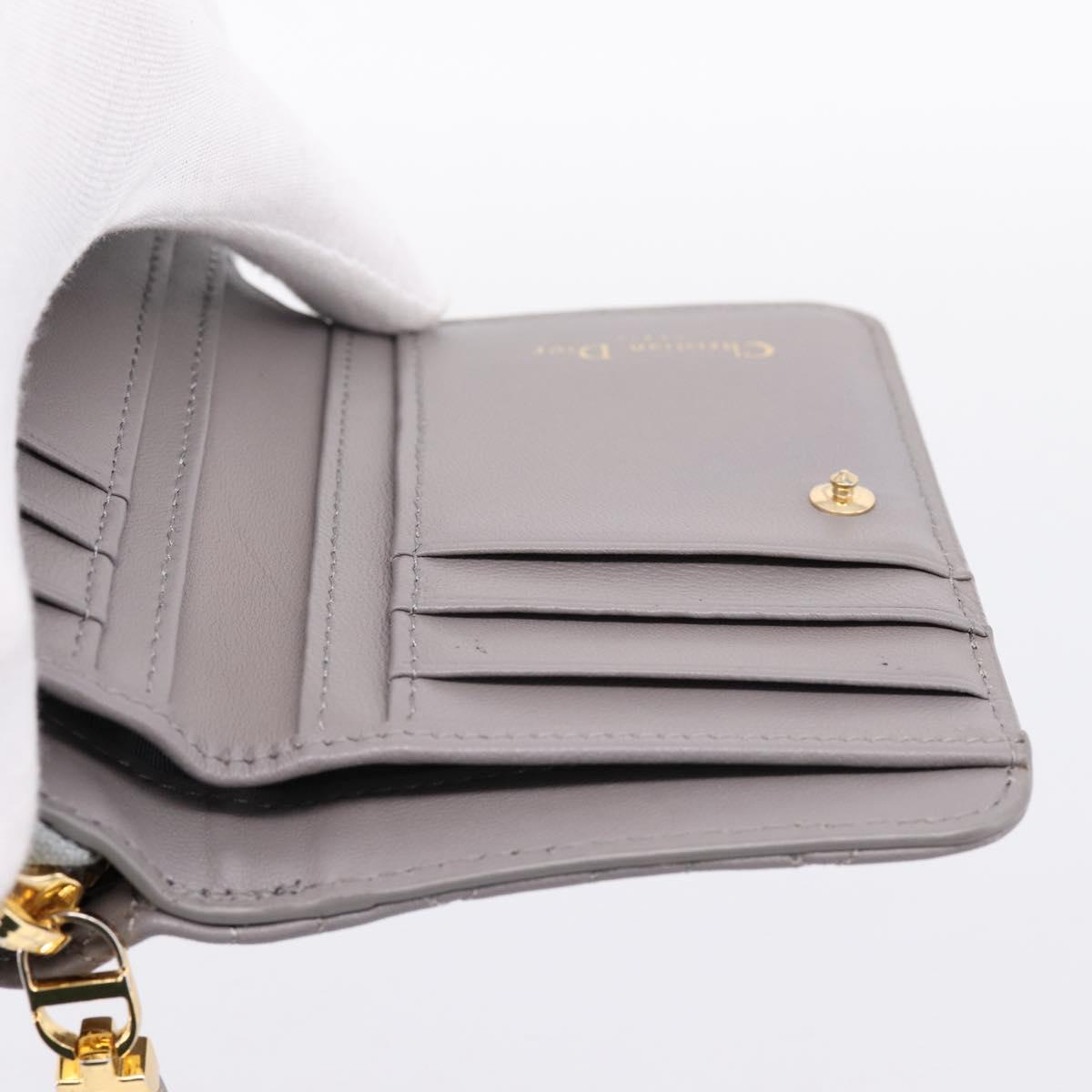 Christian Dior Caro Bifold Wallet Leather Gray Gold Auth 203223M