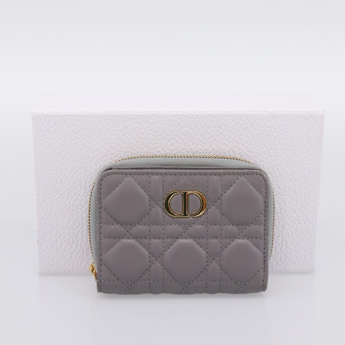Christian Dior Caro Bifold Wallet Leather Gray Gold Auth 203223M