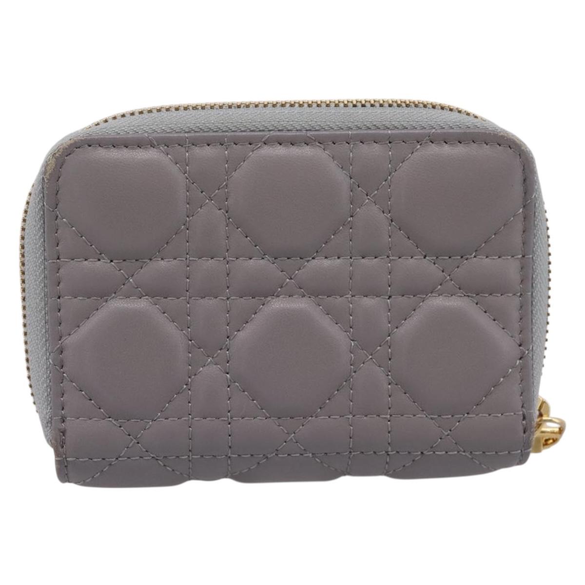 Christian Dior Caro Bifold Wallet Leather Gray Gold Auth 203223M