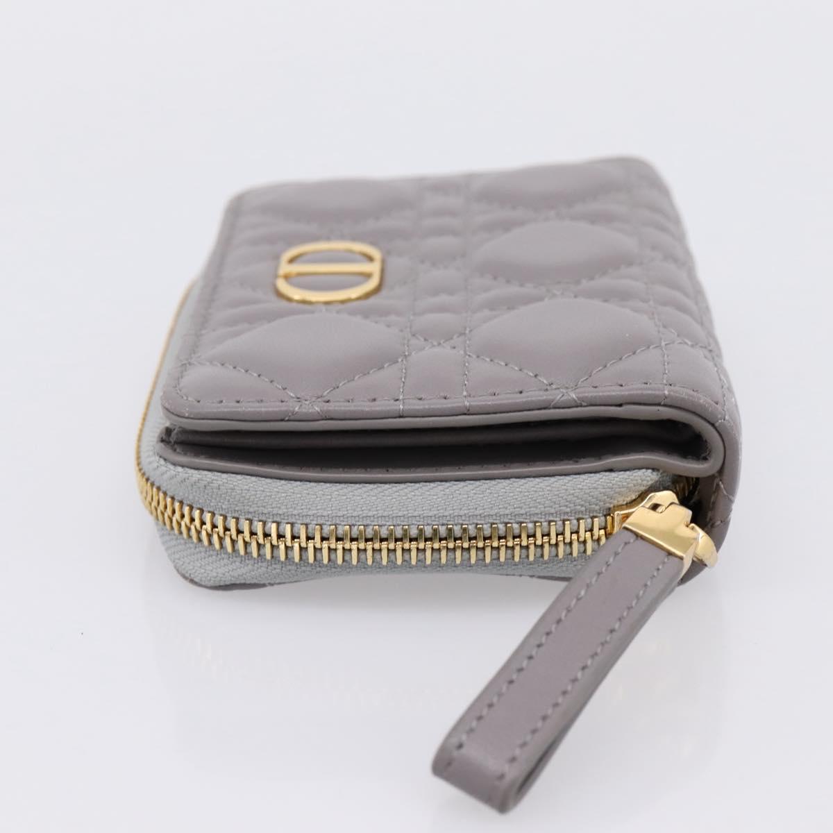 Christian Dior Caro Bifold Wallet Leather Gray Gold Auth 203223M
