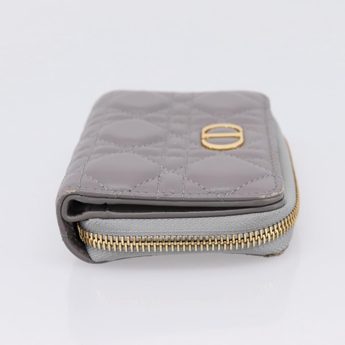 Christian Dior Caro Bifold Wallet Leather Gray Gold Auth 203223M
