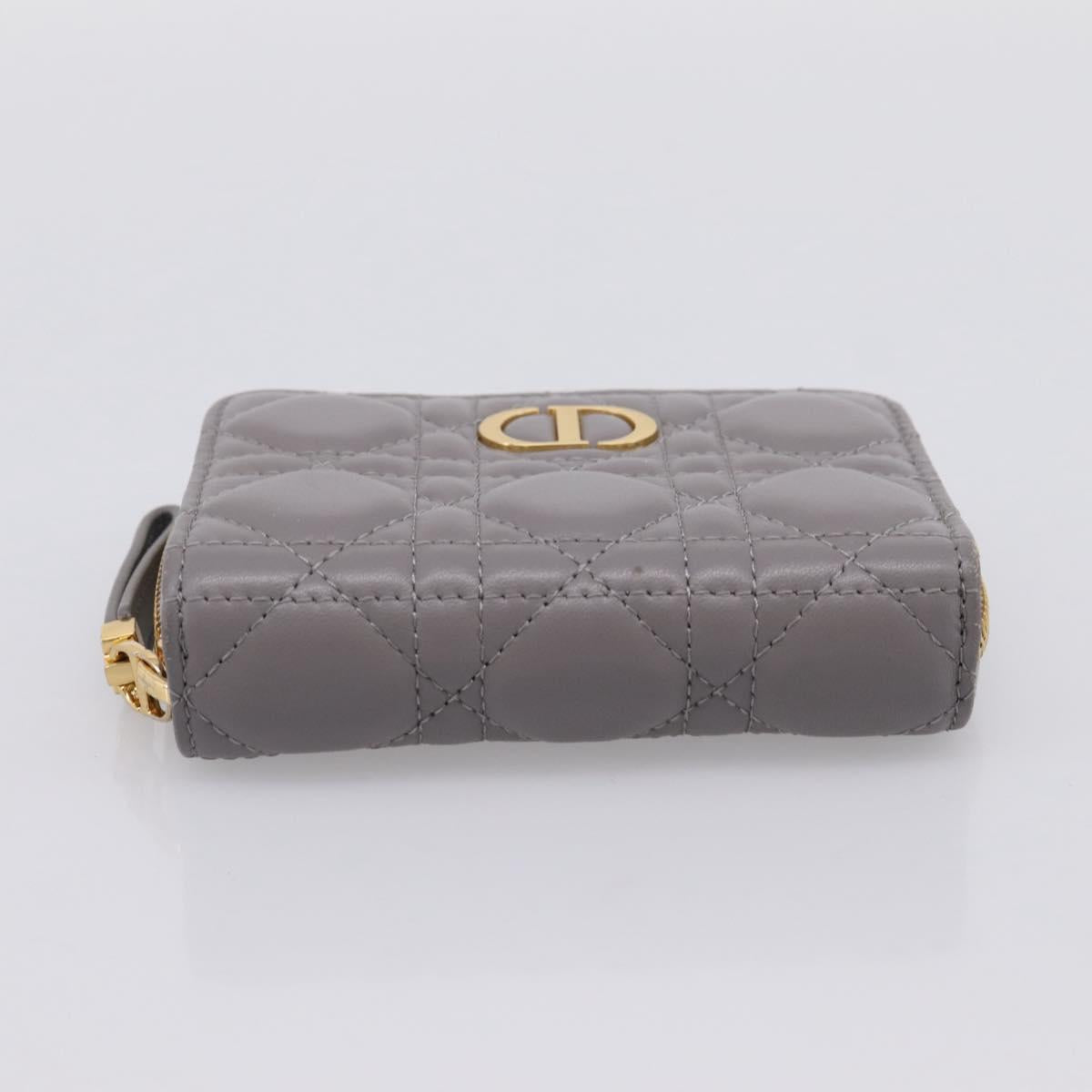 Christian Dior Caro Bifold Wallet Leather Gray Gold Auth 203223M