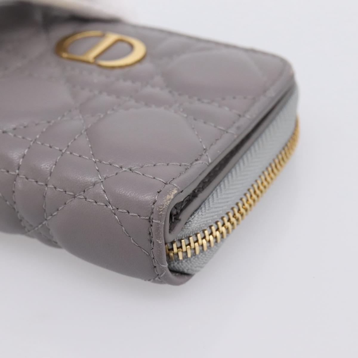 Christian Dior Caro Bifold Wallet Leather Gray Gold Auth 203223M