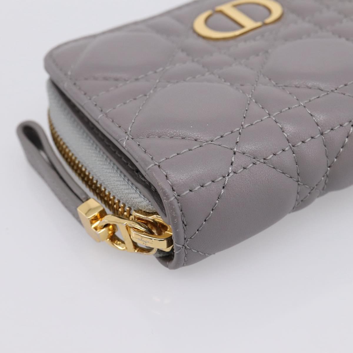 Christian Dior Caro Bifold Wallet Leather Gray Gold Auth 203223M