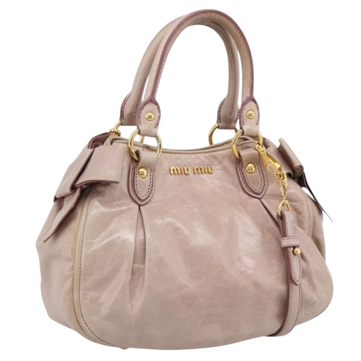 Miu Miu Hand Bag Leather 2way Beige Gold Auth 203225M