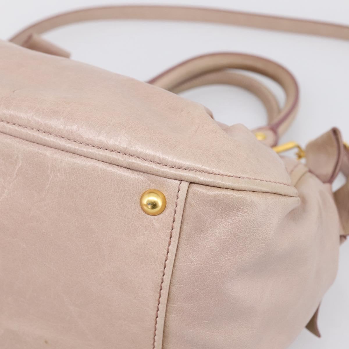 Miu Miu Hand Bag Leather 2way Beige Gold Auth 203225M