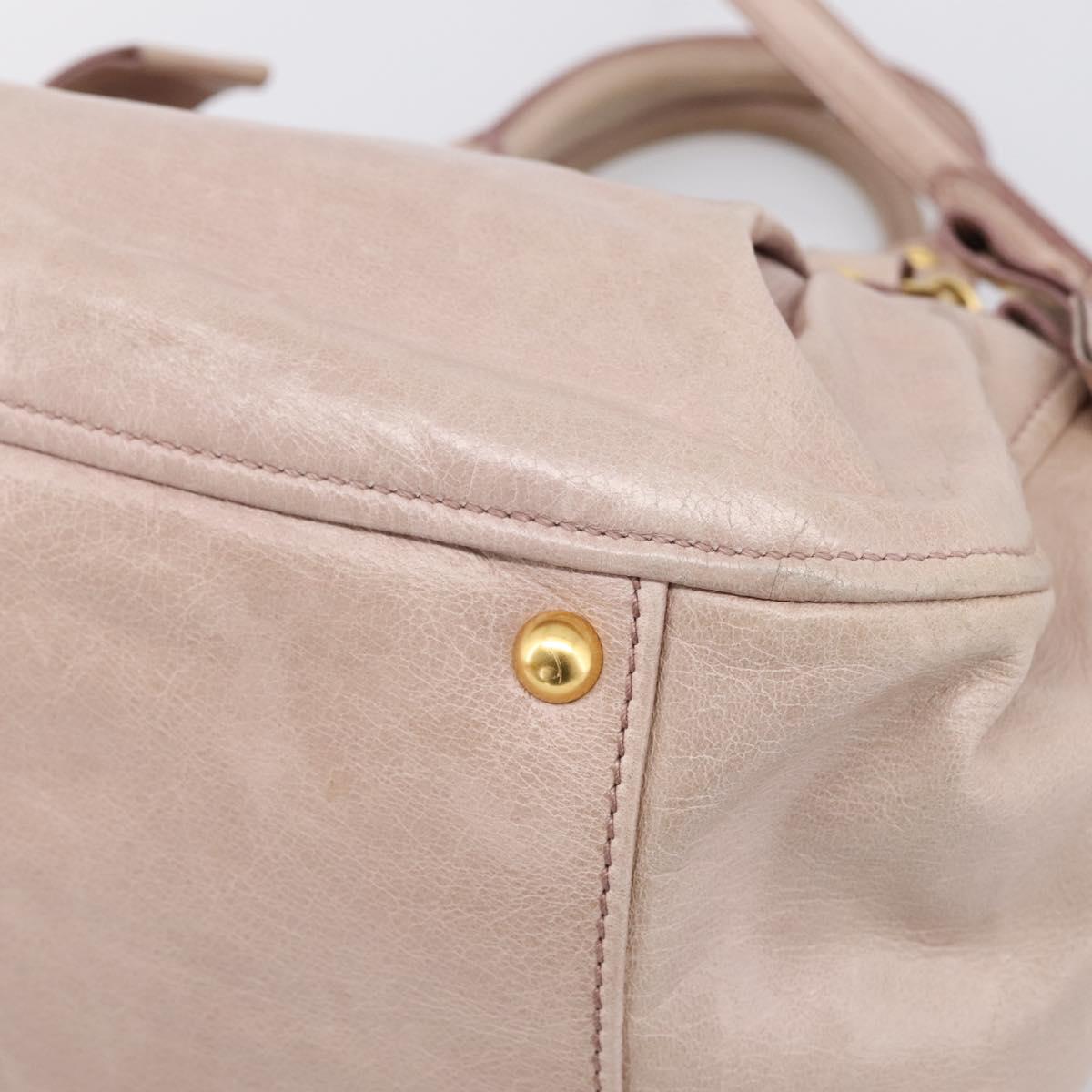 Miu Miu Hand Bag Leather 2way Beige Gold Auth 203225M