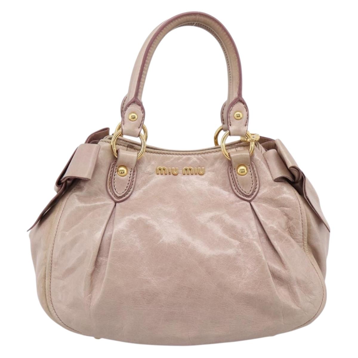 Miu Miu Hand Bag Leather 2way Beige Gold Auth 203225M
