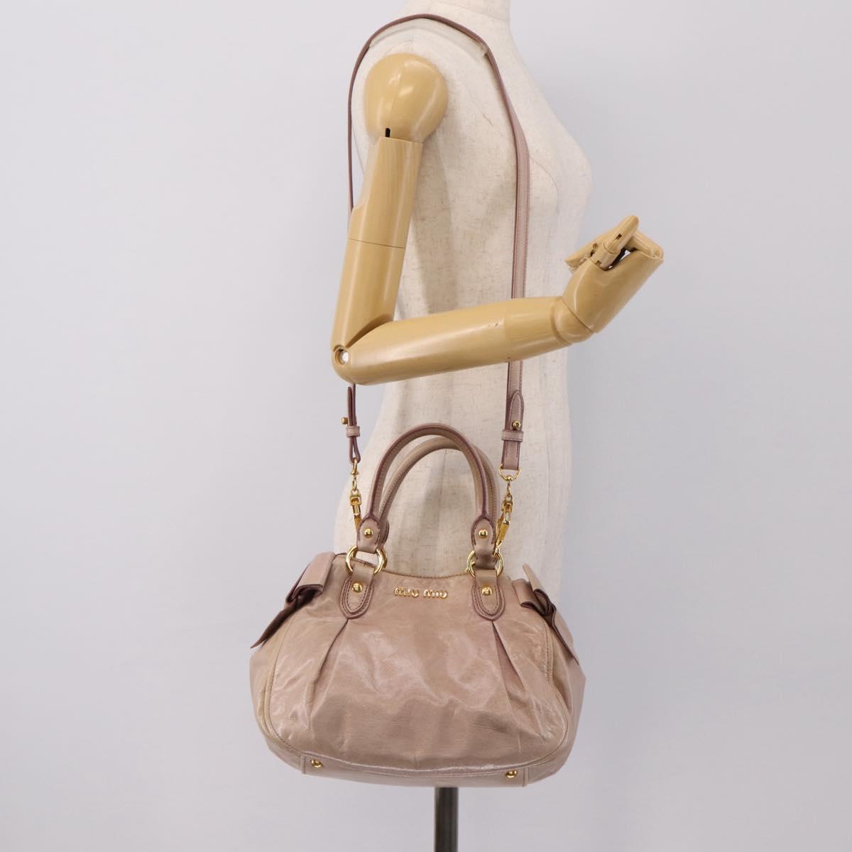 Miu Miu Hand Bag Leather 2way Beige Gold Auth 203225M