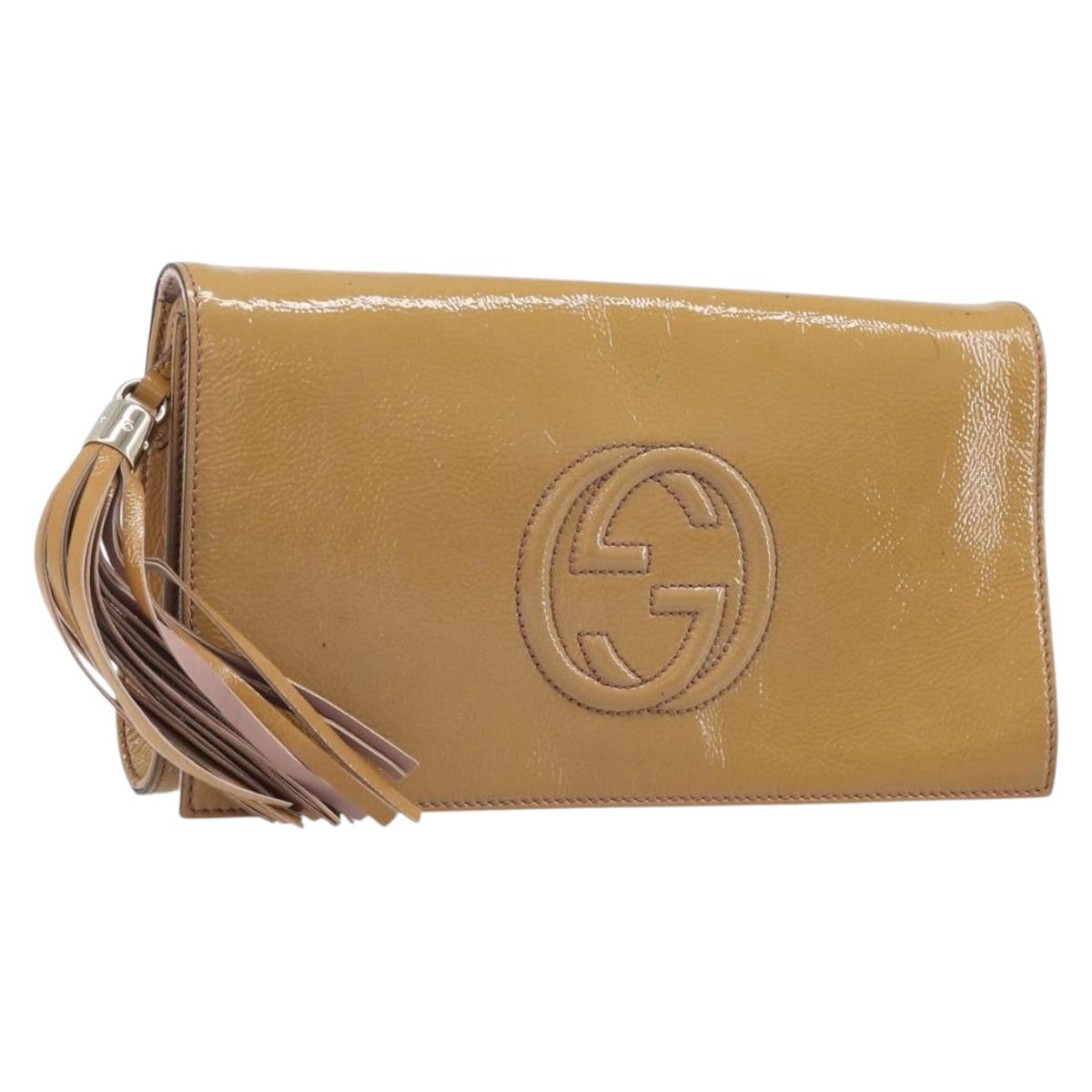 GUCCI Soho Clutch Bag Patent Leather Beige Gold 336753 Auth 203226