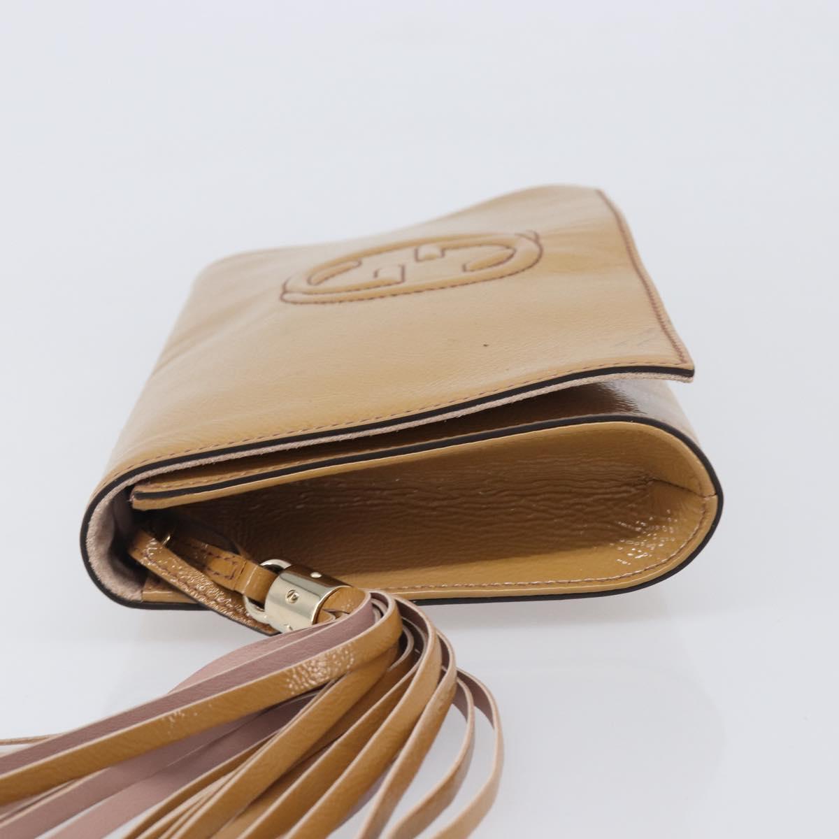 GUCCI Soho Clutch Bag Patent Leather Beige Gold 336753 Auth 203226