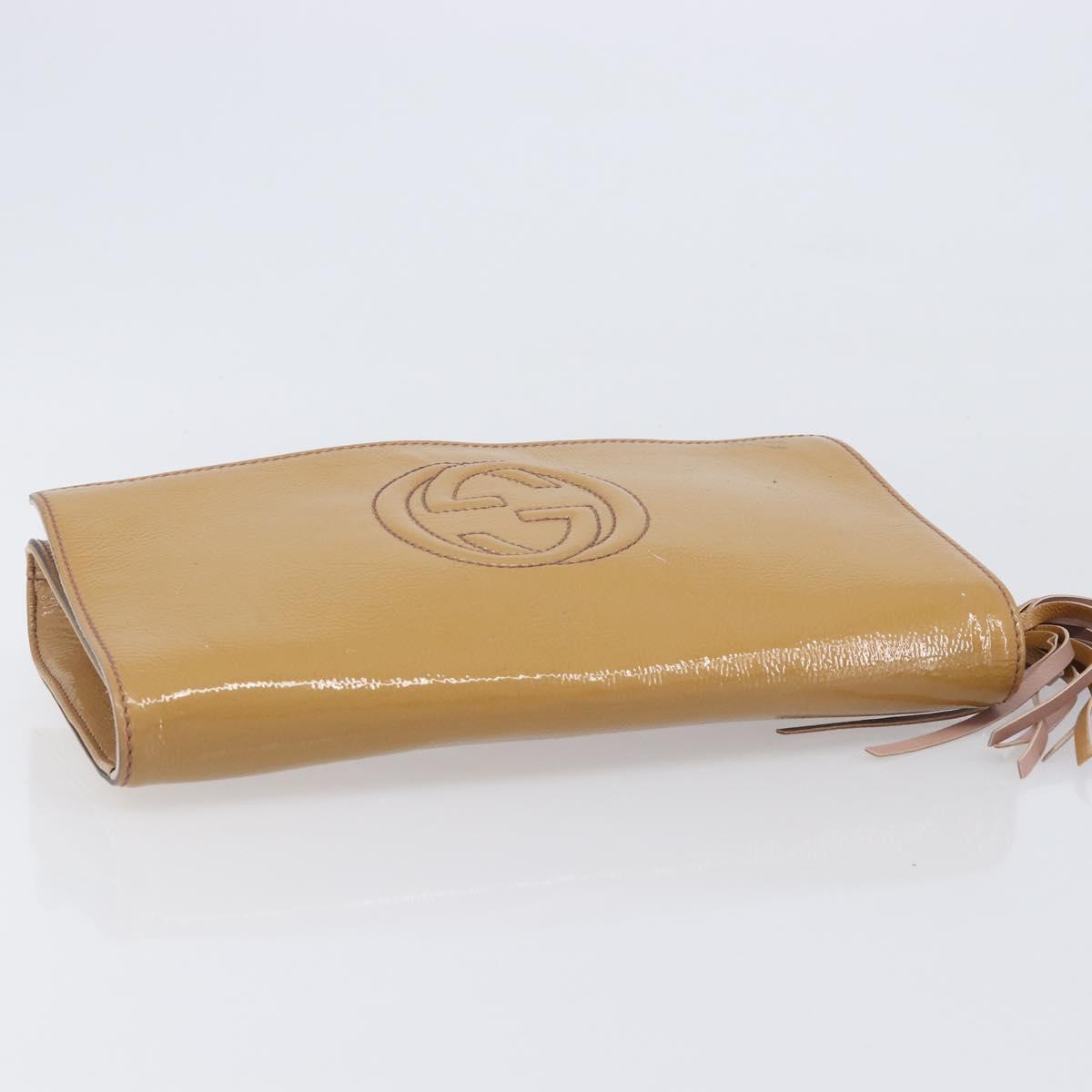 GUCCI Soho Clutch Bag Patent Leather Beige Gold 336753 Auth 203226