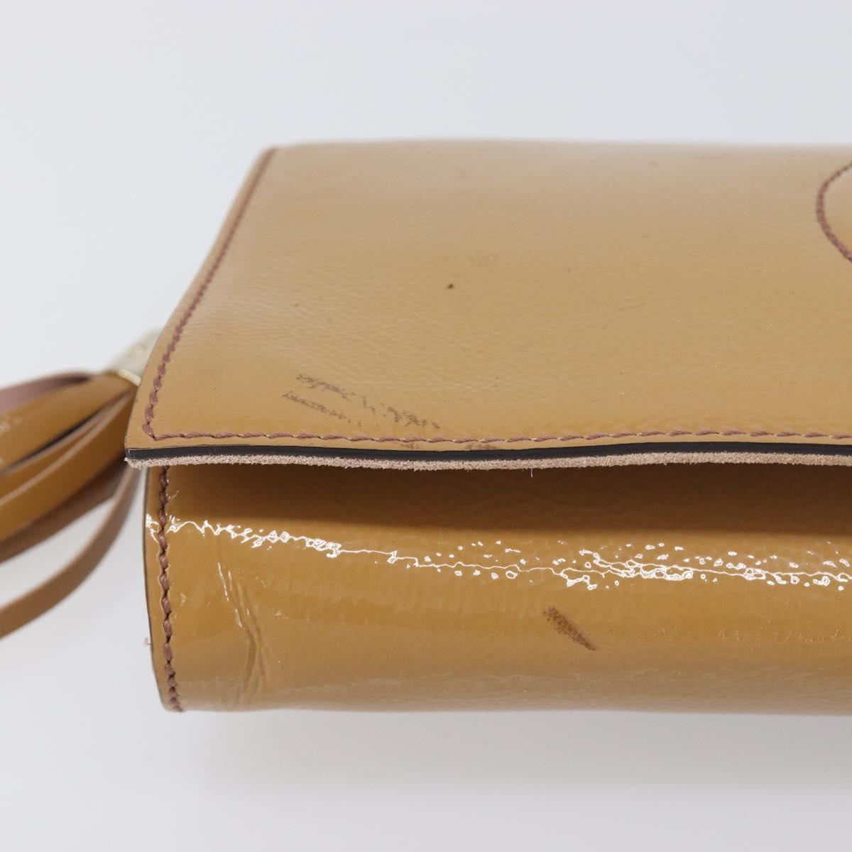GUCCI Soho Clutch Bag Patent Leather Beige Gold 336753 Auth 203226