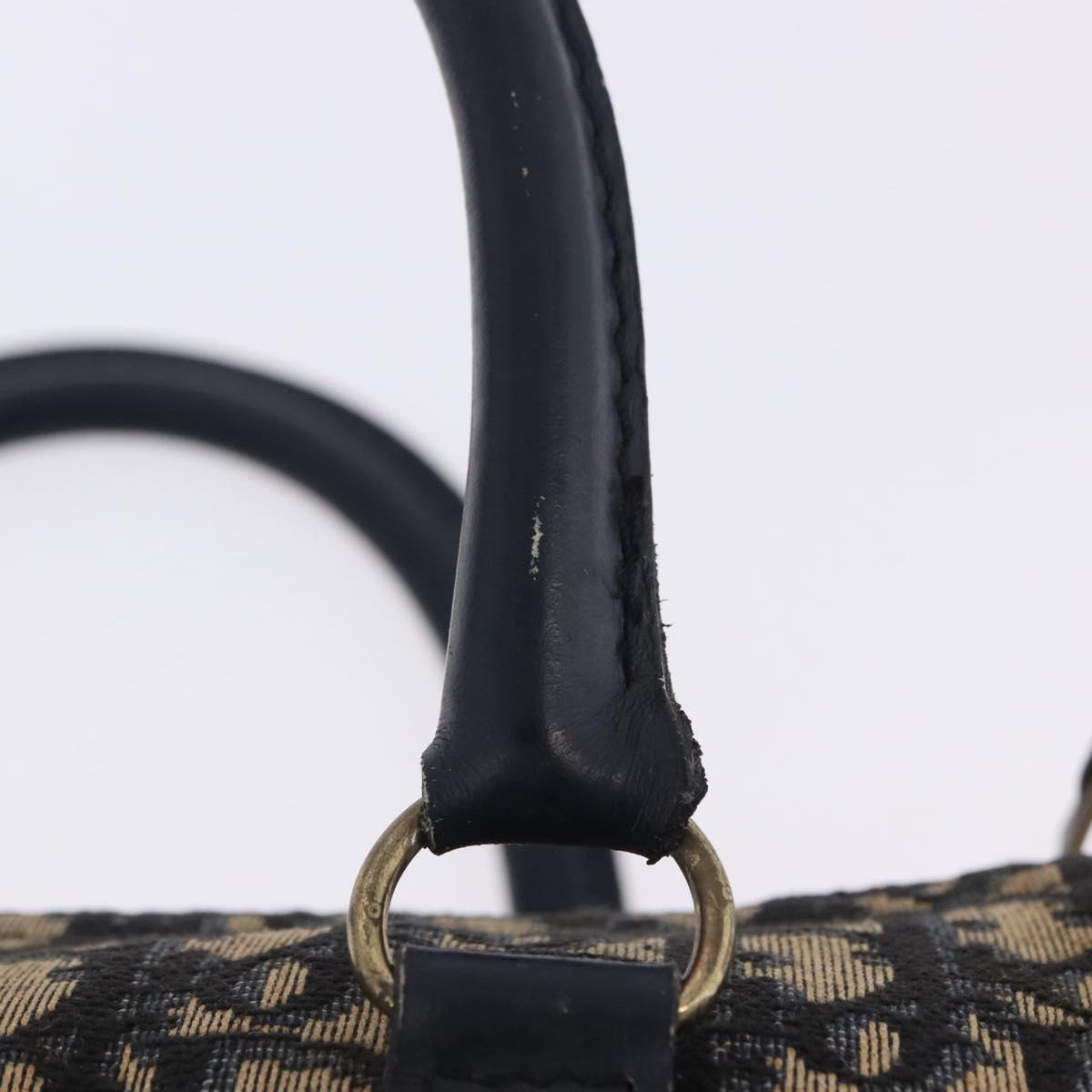 Christian Dior Trotter Canvas Hand Bag Navy Gold Auth 203227