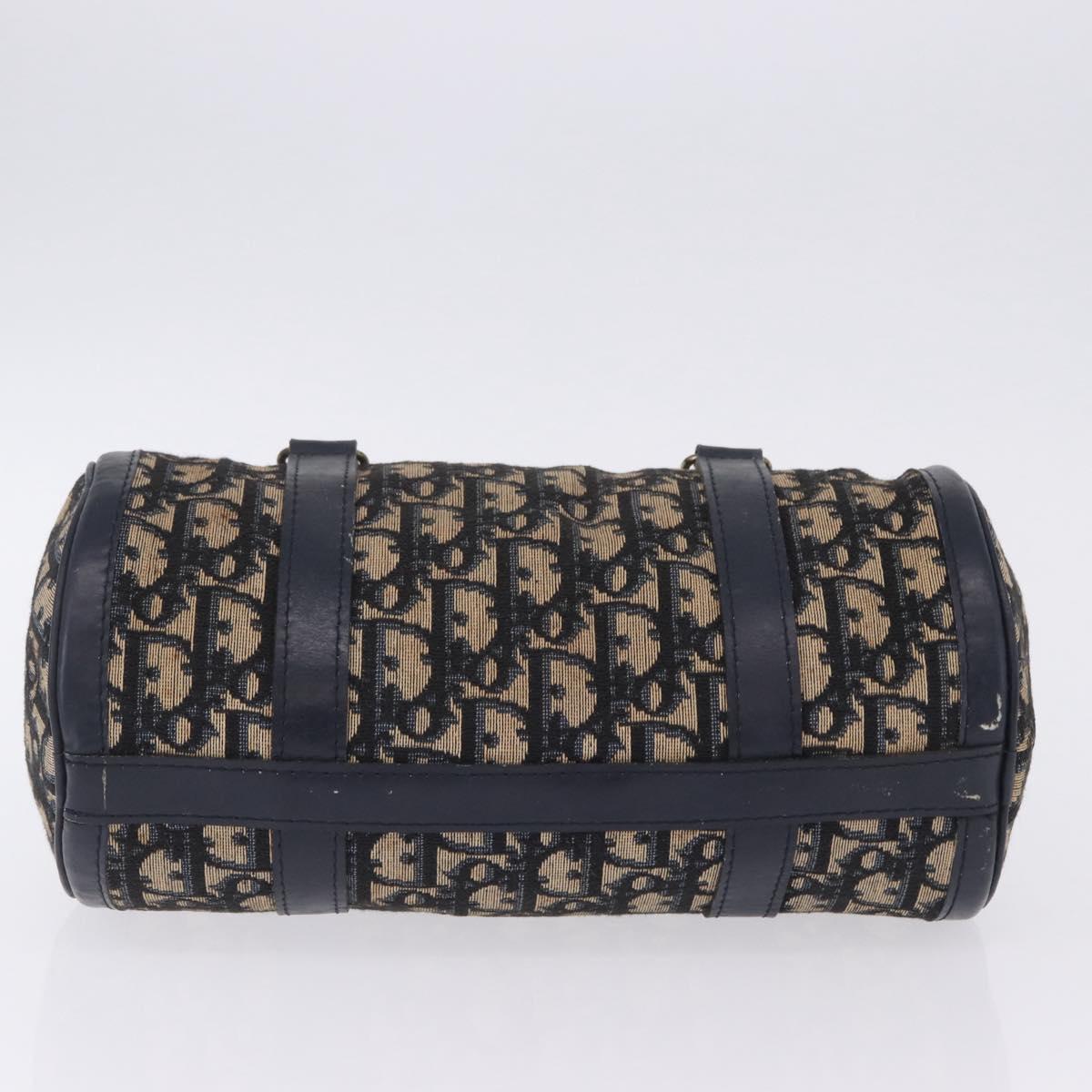 Christian Dior Trotter Canvas Hand Bag Navy Gold Auth 203227