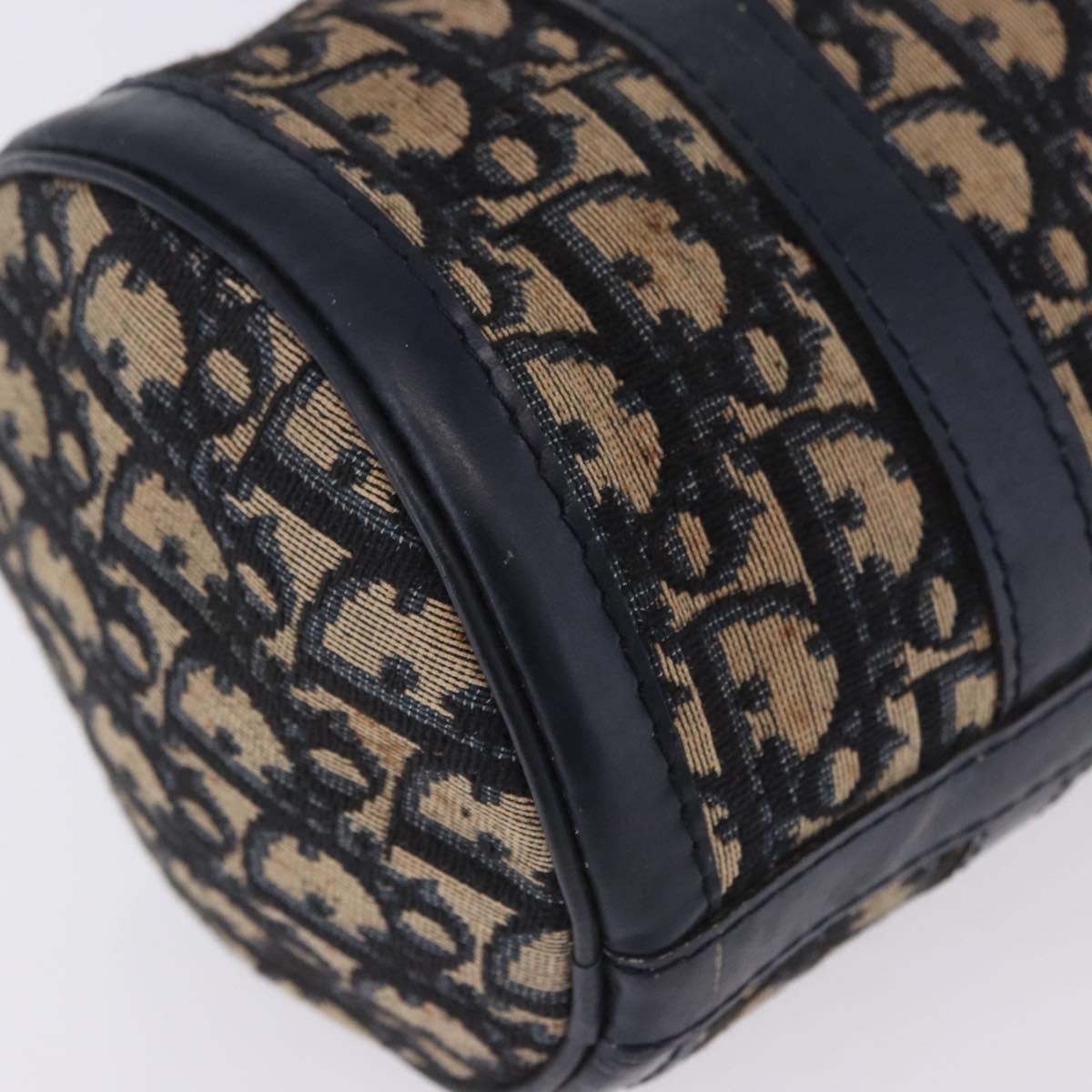 Christian Dior Trotter Canvas Hand Bag Navy Gold Auth 203227