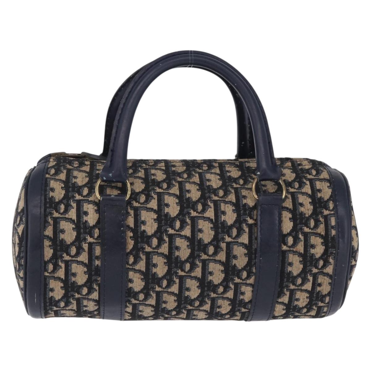 Christian Dior Trotter Canvas Hand Bag Navy Gold Auth 203227