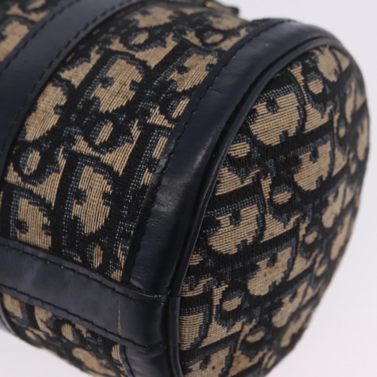 Christian Dior Trotter Canvas Hand Bag Navy Gold Auth 203227