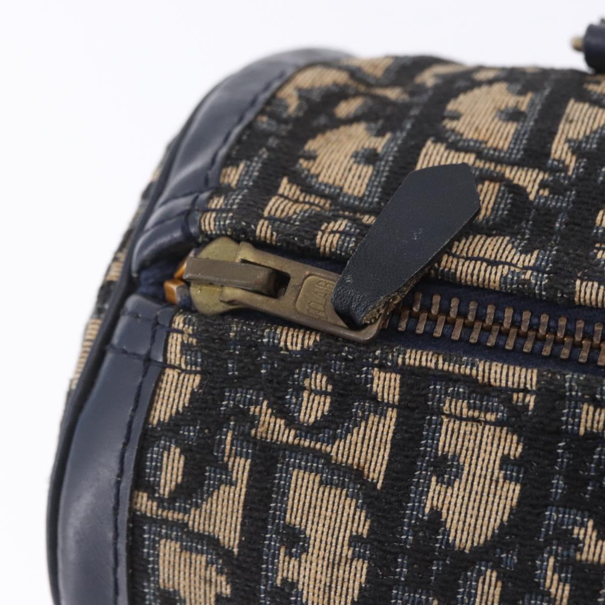 Christian Dior Trotter Canvas Hand Bag Navy Gold Auth 203227