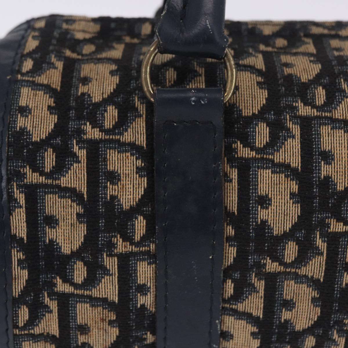 Christian Dior Trotter Canvas Hand Bag Navy Gold Auth 203227