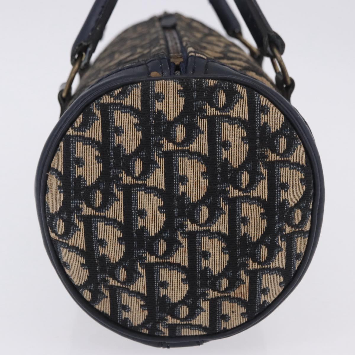 Christian Dior Trotter Canvas Hand Bag Navy Gold Auth 203227