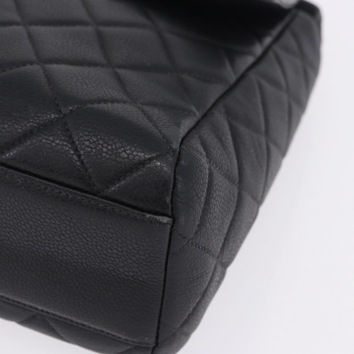 CHANEL Matelasse Turn Lock Shoulder Bag Caviar Skin Black Gold CC Auth 203228V