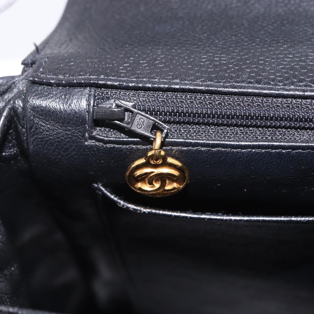 CHANEL Matelasse Turn Lock Shoulder Bag Caviar Skin Black Gold CC Auth 203228V