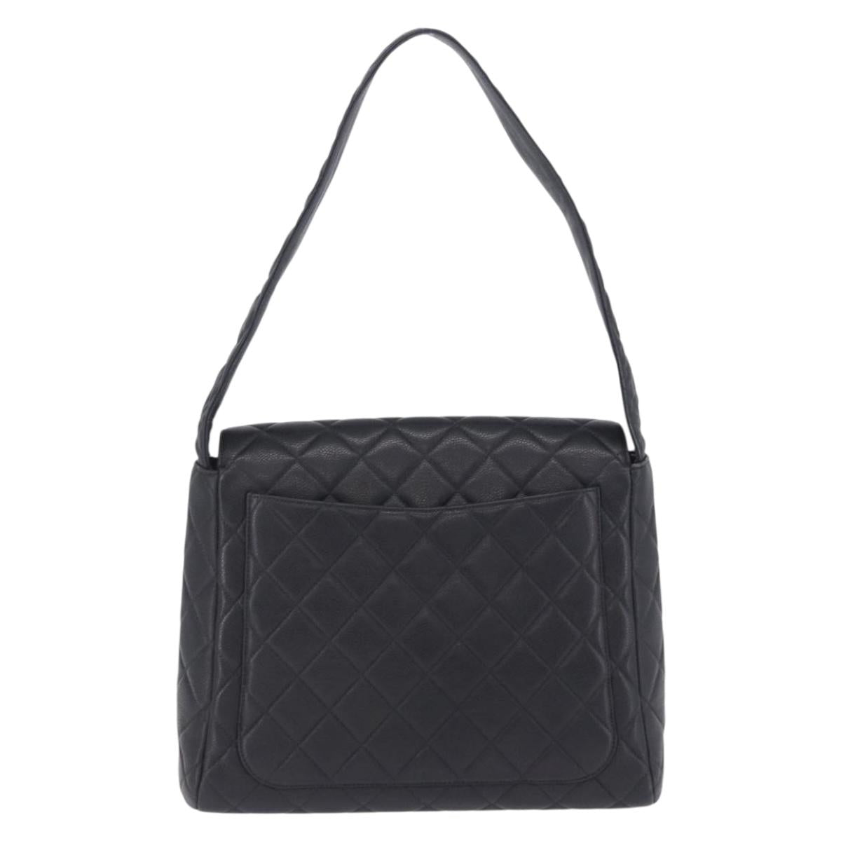 CHANEL Matelasse Turn Lock Shoulder Bag Caviar Skin Black Gold CC Auth 203228V