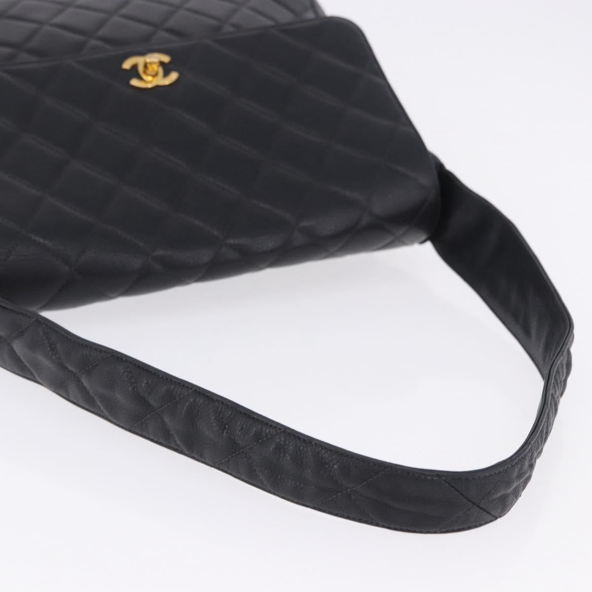 CHANEL Matelasse Turn Lock Shoulder Bag Caviar Skin Black Gold CC Auth 203228V