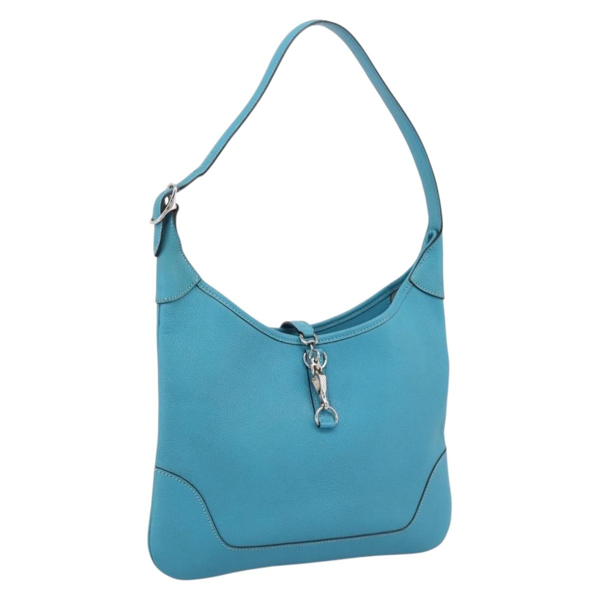 HERMES Trim 31 Shoulder Bag Leather Light Blue Silver Auth 203229V