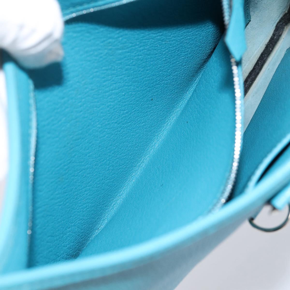 HERMES Trim 31 Shoulder Bag Leather Light Blue Silver Auth 203229V