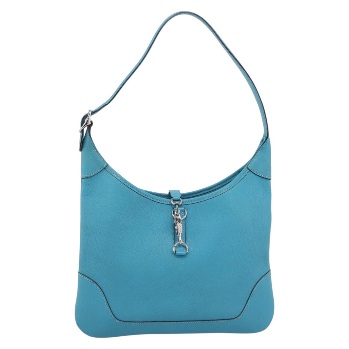 HERMES Trim 31 Shoulder Bag Leather Light Blue Silver Auth 203229V