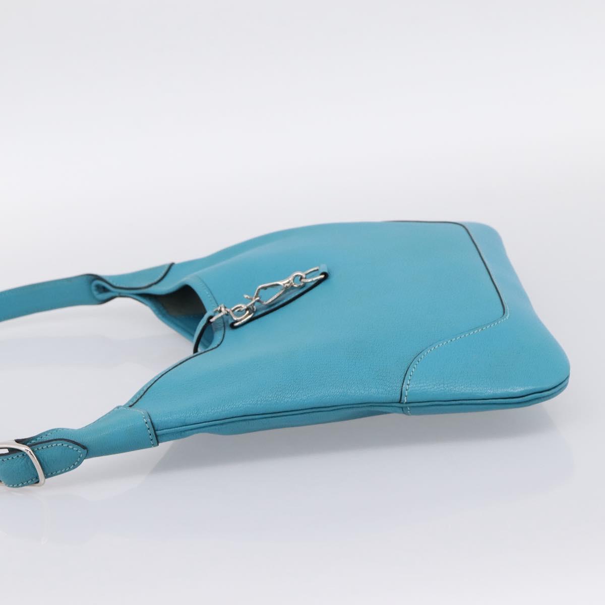 HERMES Trim 31 Shoulder Bag Leather Light Blue Silver Auth 203229V