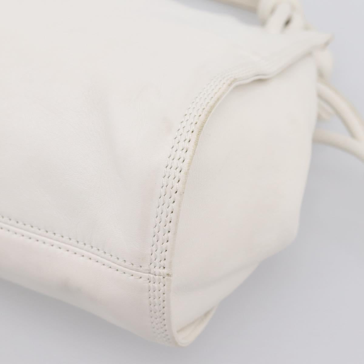 LOEWE Hand Bag Leather White Silver Auth 203231A