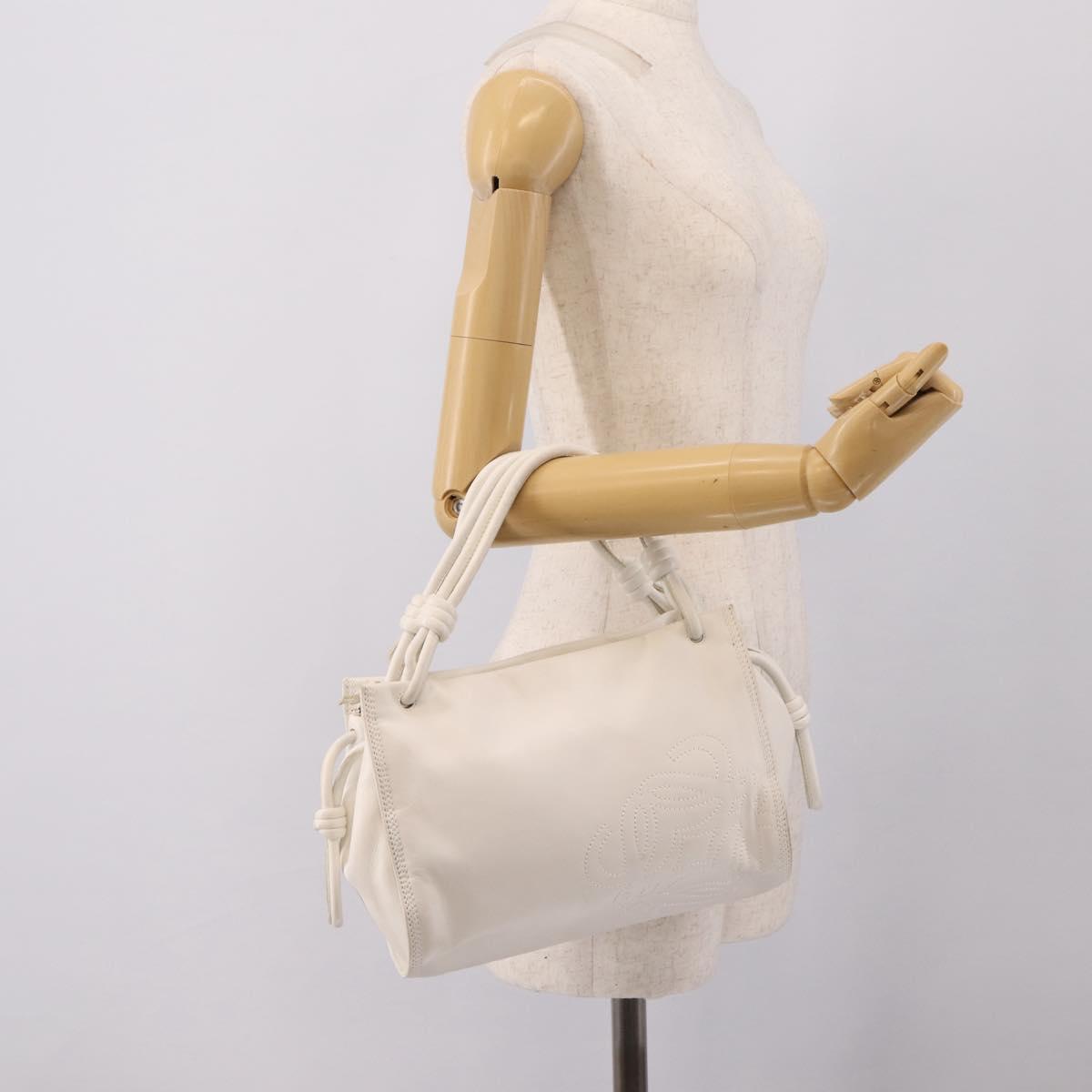 LOEWE Hand Bag Leather White Silver Auth 203231A