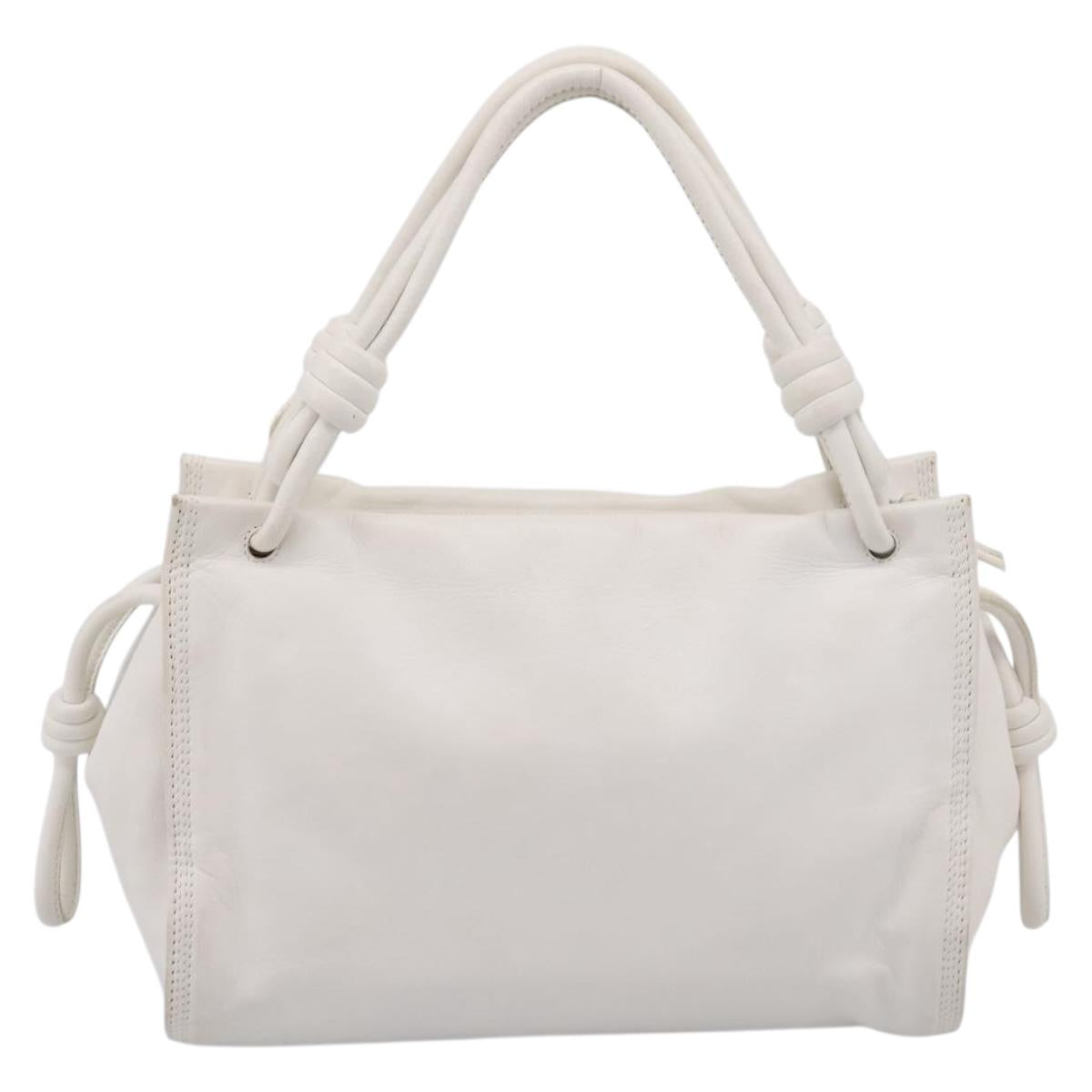 LOEWE Hand Bag Leather White Silver Auth 203231A