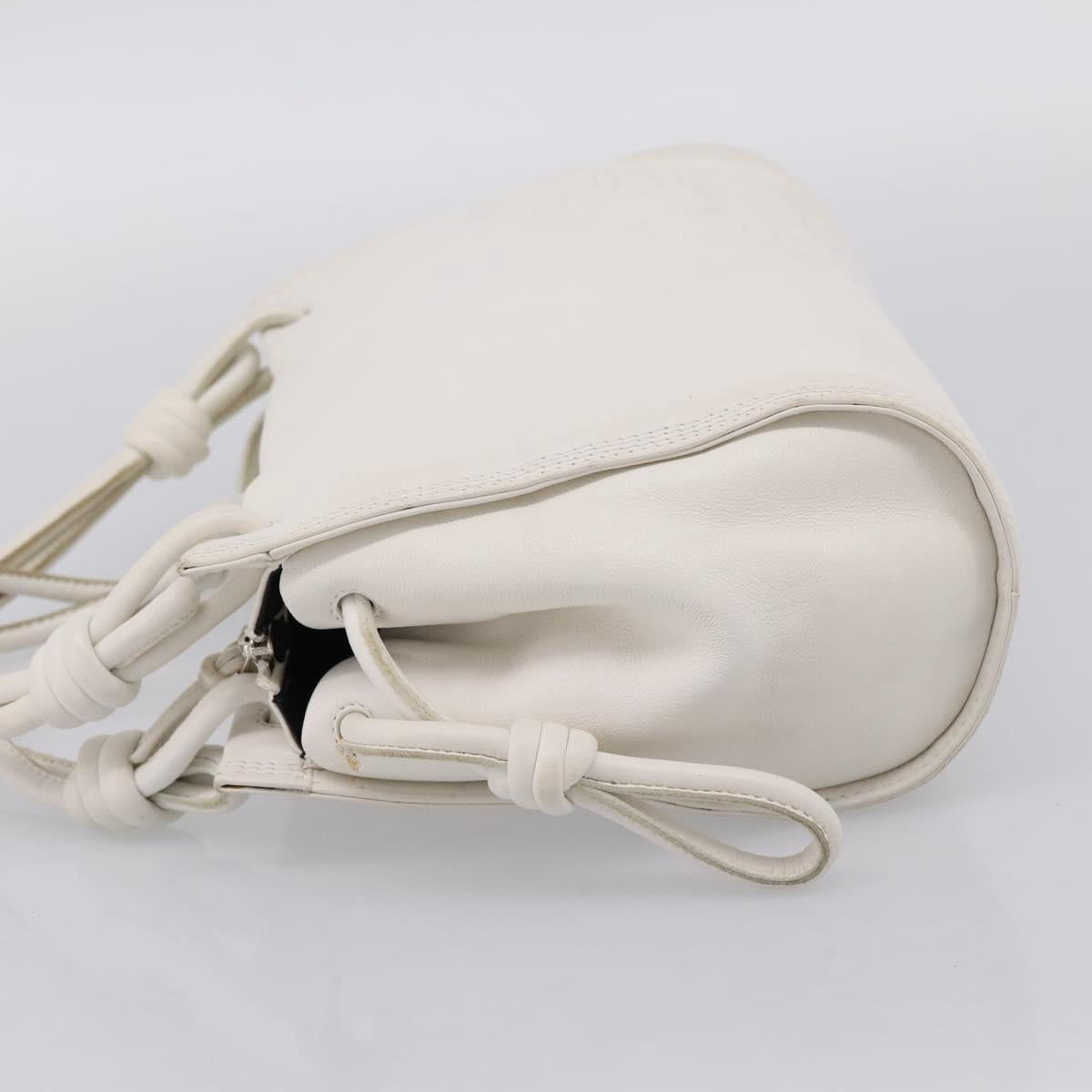 LOEWE Hand Bag Leather White Silver Auth 203231A