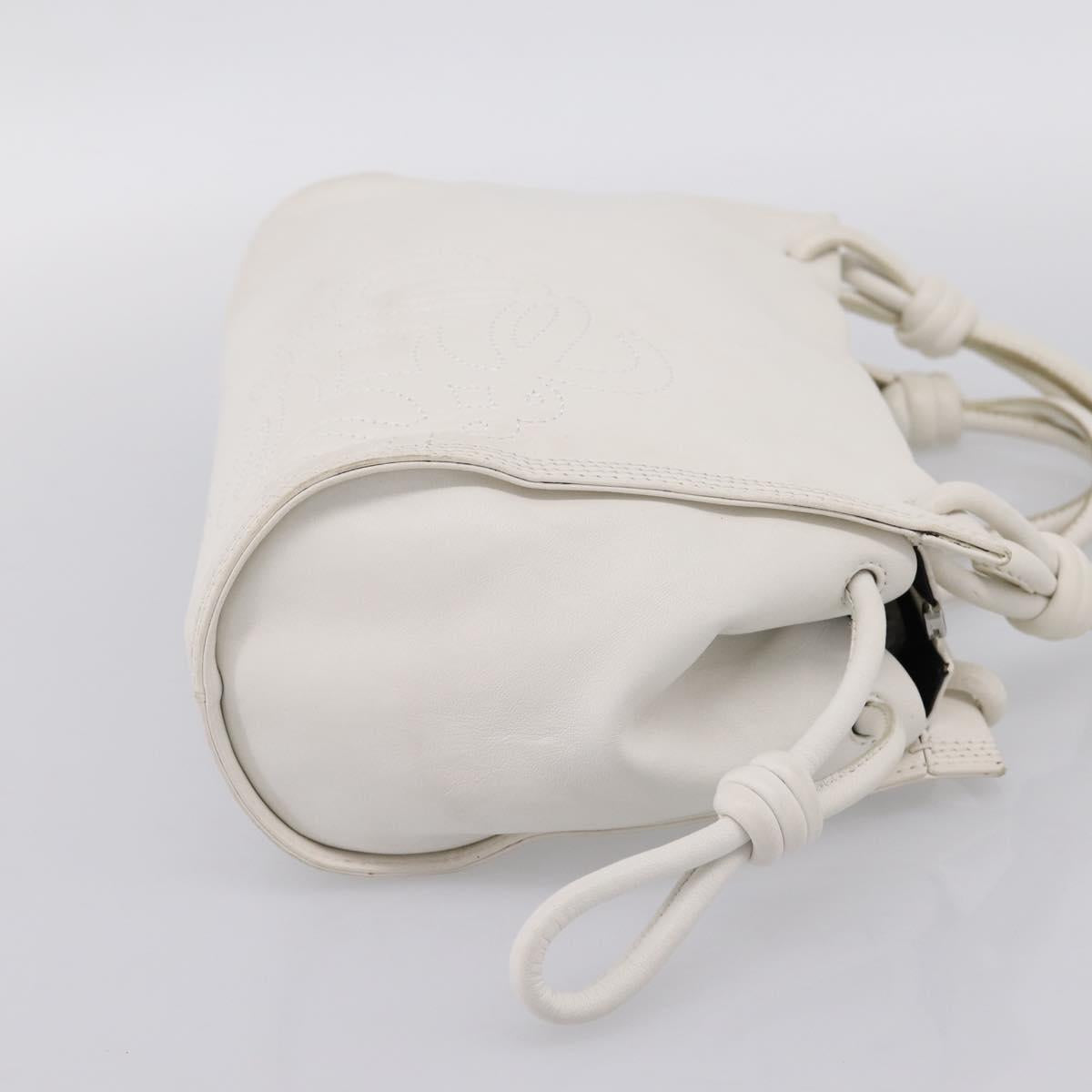 LOEWE Hand Bag Leather White Silver Auth 203231A