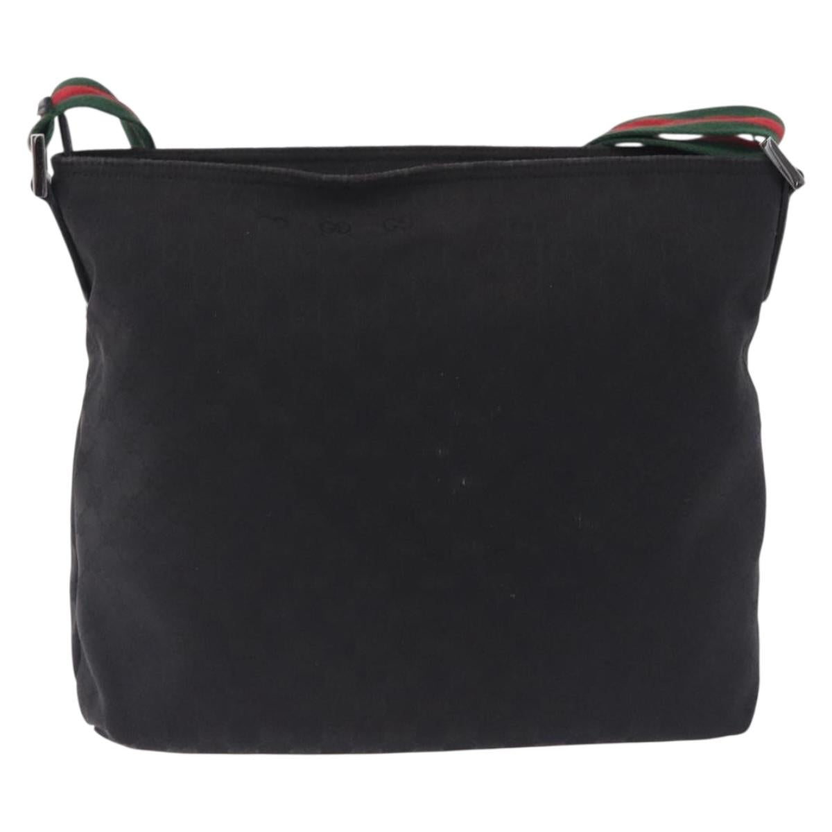 GUCCI GG Canvas Web Sherry Line Shoulder Bag Black Silver 189751 Auth 203232A