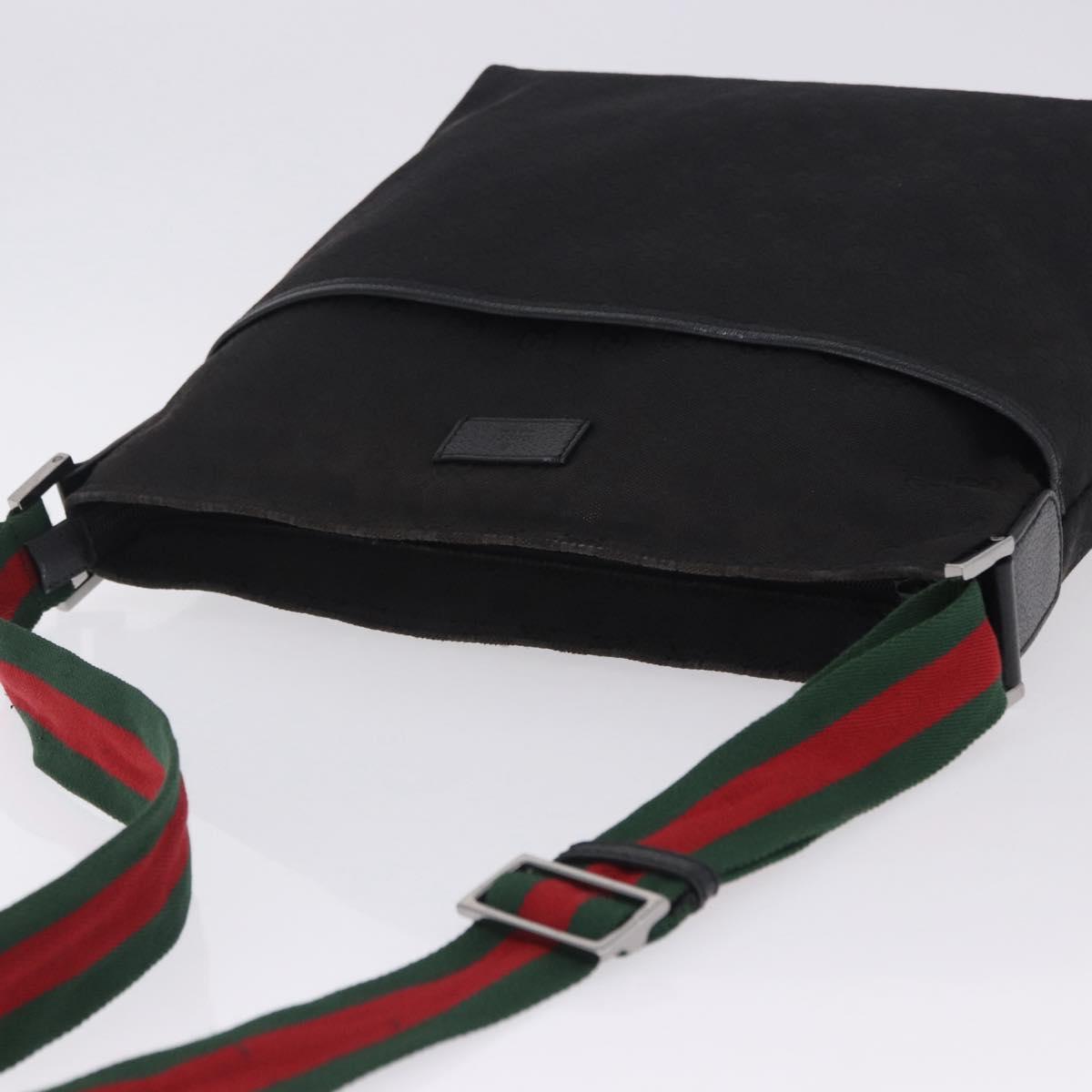 GUCCI GG Canvas Web Sherry Line Shoulder Bag Black Silver 189751 Auth 203232A
