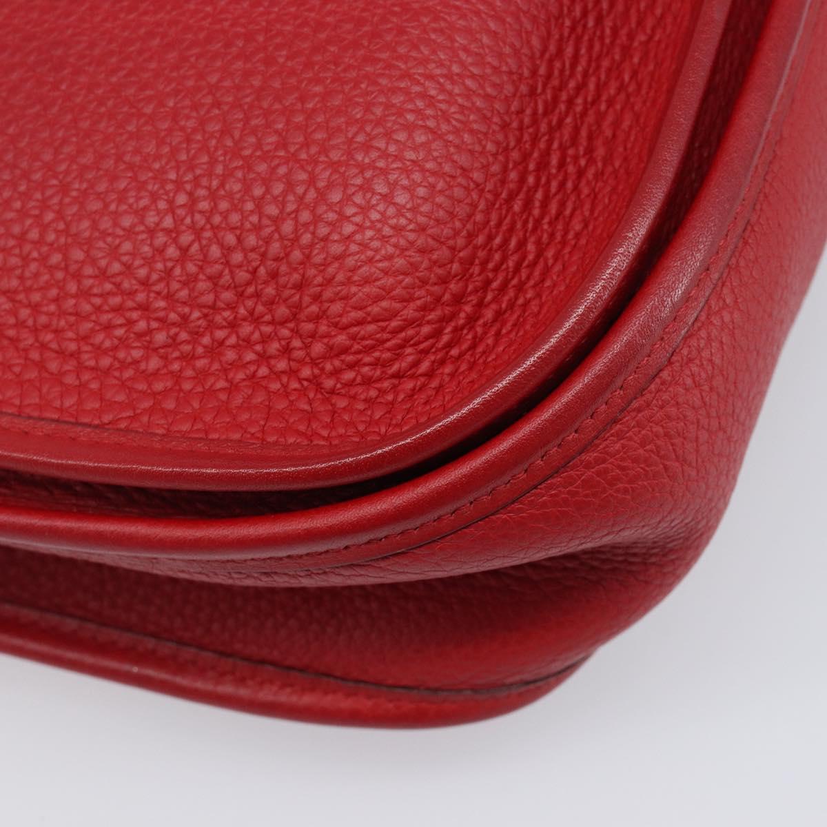 HERMES Evelyn 2 PM Shoulder Bag Taurillon Clemence Red Silver Auth 203233V