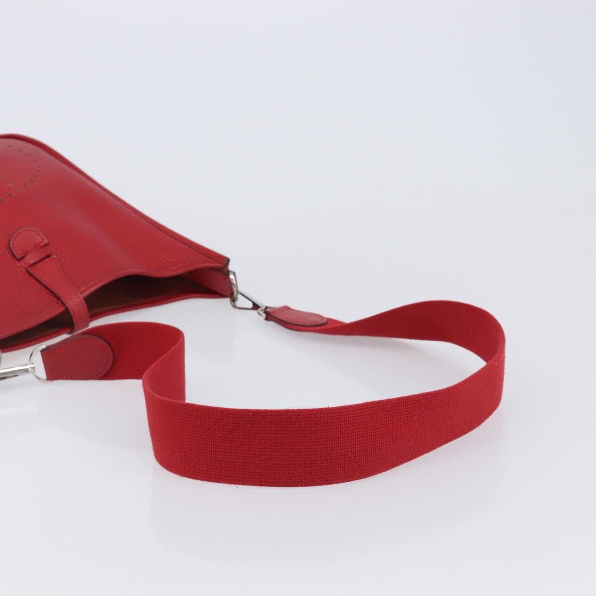 HERMES Evelyn 2 PM Shoulder Bag Taurillon Clemence Red Silver Auth 203233V