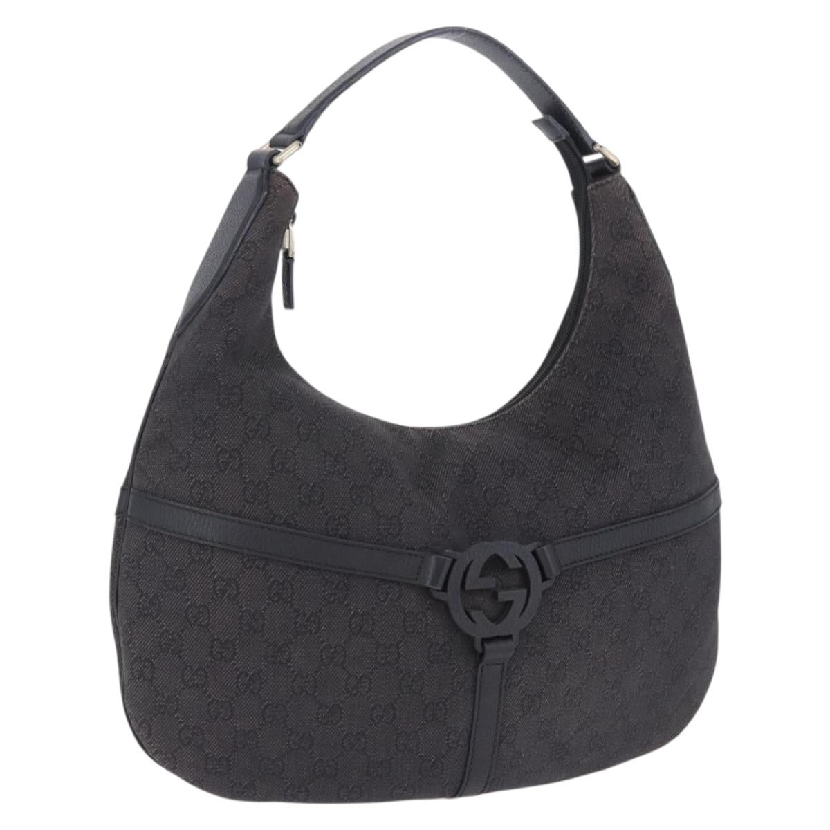 GUCCI GG Canvas Shoulder Bag Outlet Black Gold 257292 Auth 203234A