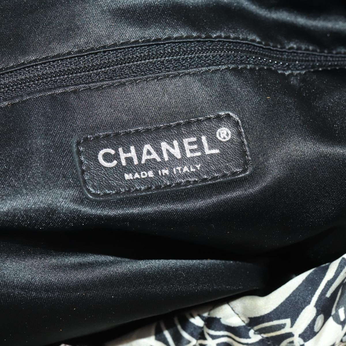 CHANEL Chain Tote Bag Nylon Black Silver CC Auth 203235A