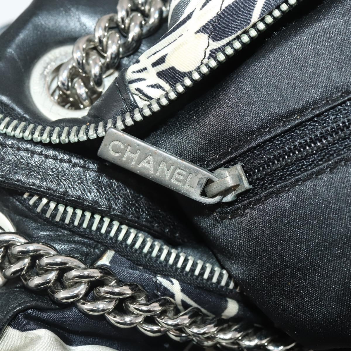 CHANEL Chain Tote Bag Nylon Black Silver CC Auth 203235A