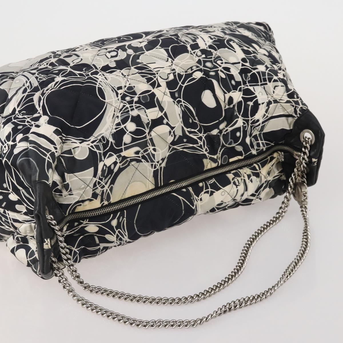 CHANEL Chain Tote Bag Nylon Black Silver CC Auth 203235A