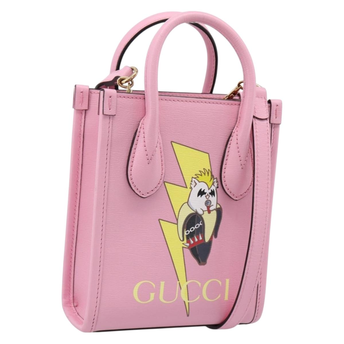 GUCCI Bananya Tote Bag Leather 2way Pink Gold 671623 Auth 203236M