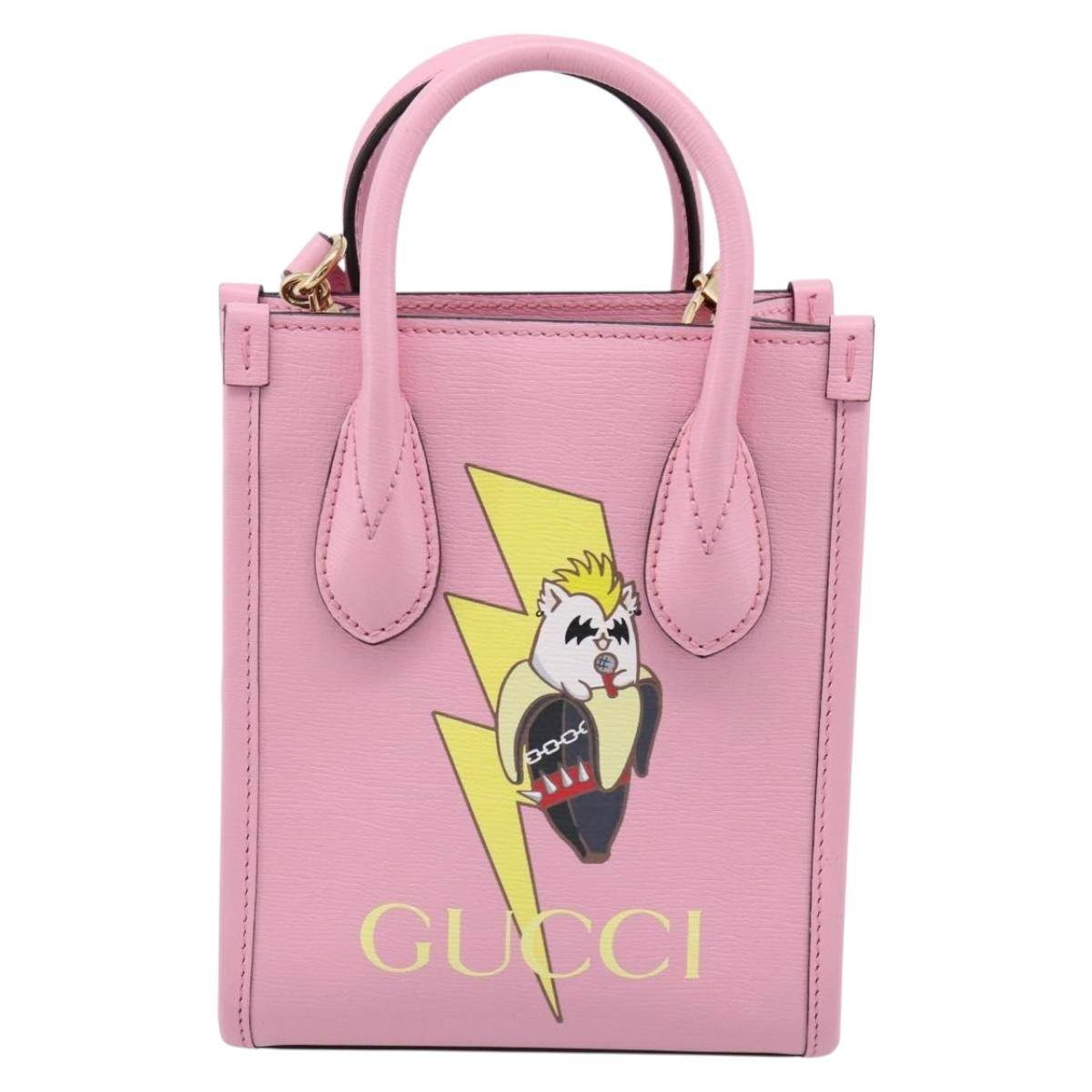 GUCCI Bananya Tote Bag Leather 2way Pink Gold 671623 Auth 203236M